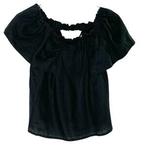 Pepitos Positano S Black Pleated Ruffle 100% Linen Top Breathable Travel